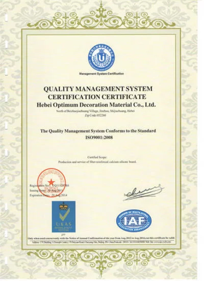ISO certification document for Mainland