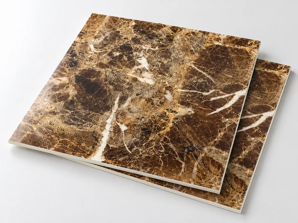 Illustrative product view: Brown marble-effect decorative PVC interior panels